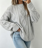 Theodora | Cable Knit Crew Neck Oversized Sweater for Women