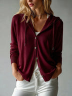 Doortje | Ribbed Knit Hoodie Cardigan with Button Front for Women