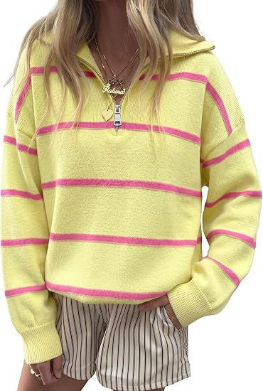 Margit | Striped Quarter-Zip Hoodie Sweater for Women