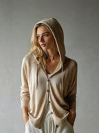 Doortje | Ribbed Knit Hoodie Cardigan with Button Front for Women