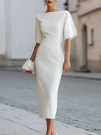 Julianne Christmas Dress | Boat Neck Bodycon Midi for Women