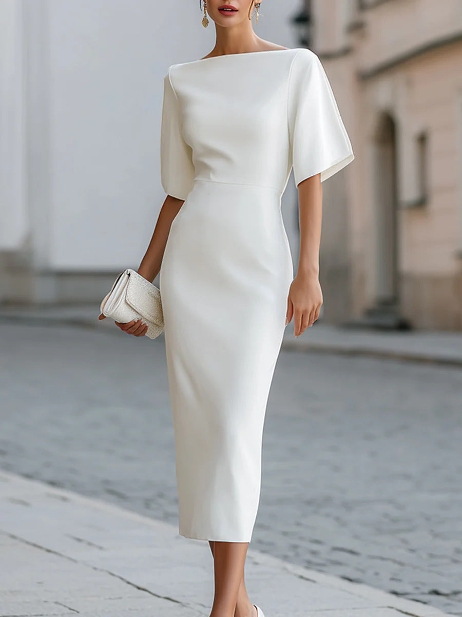 Julianne Christmas Dress | Boat Neck Bodycon Midi for Women
