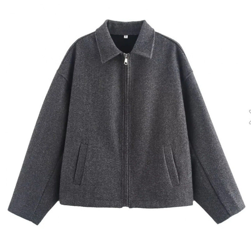 Rosemarie | Oversized Collared Zip-Front Cropped Jacket for Women