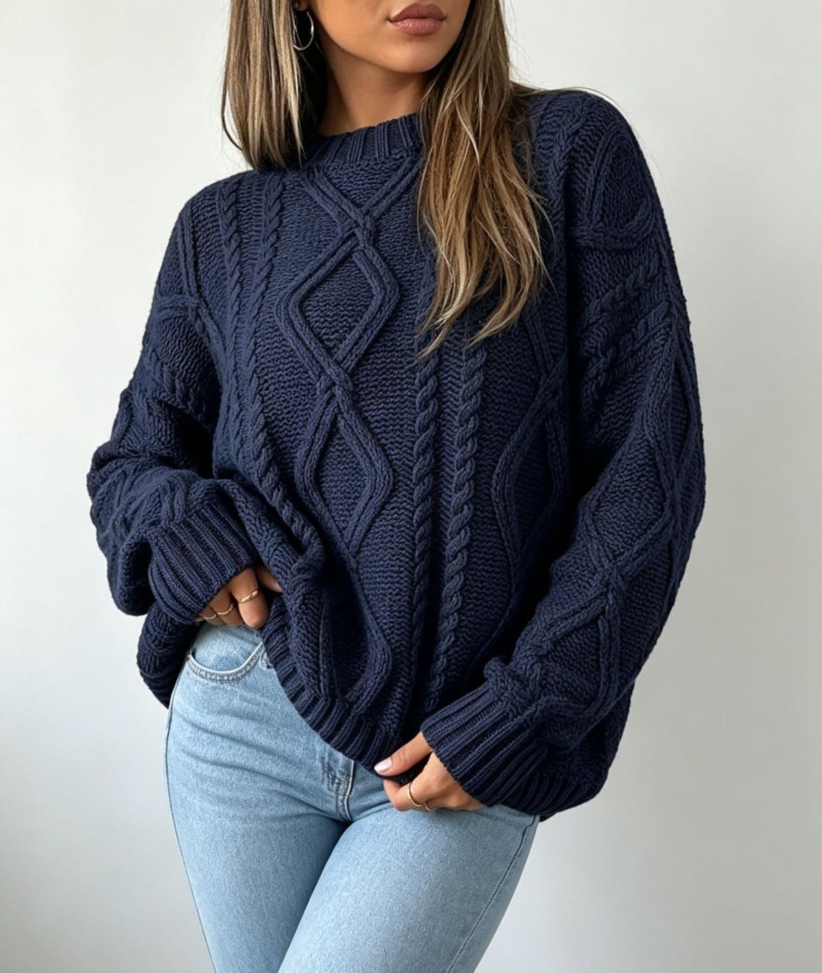Theodora | Cable Knit Crew Neck Oversized Sweater for Women