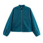Colombe | Stand Collar Zip-Front Cropped Bomber Jacket for Women