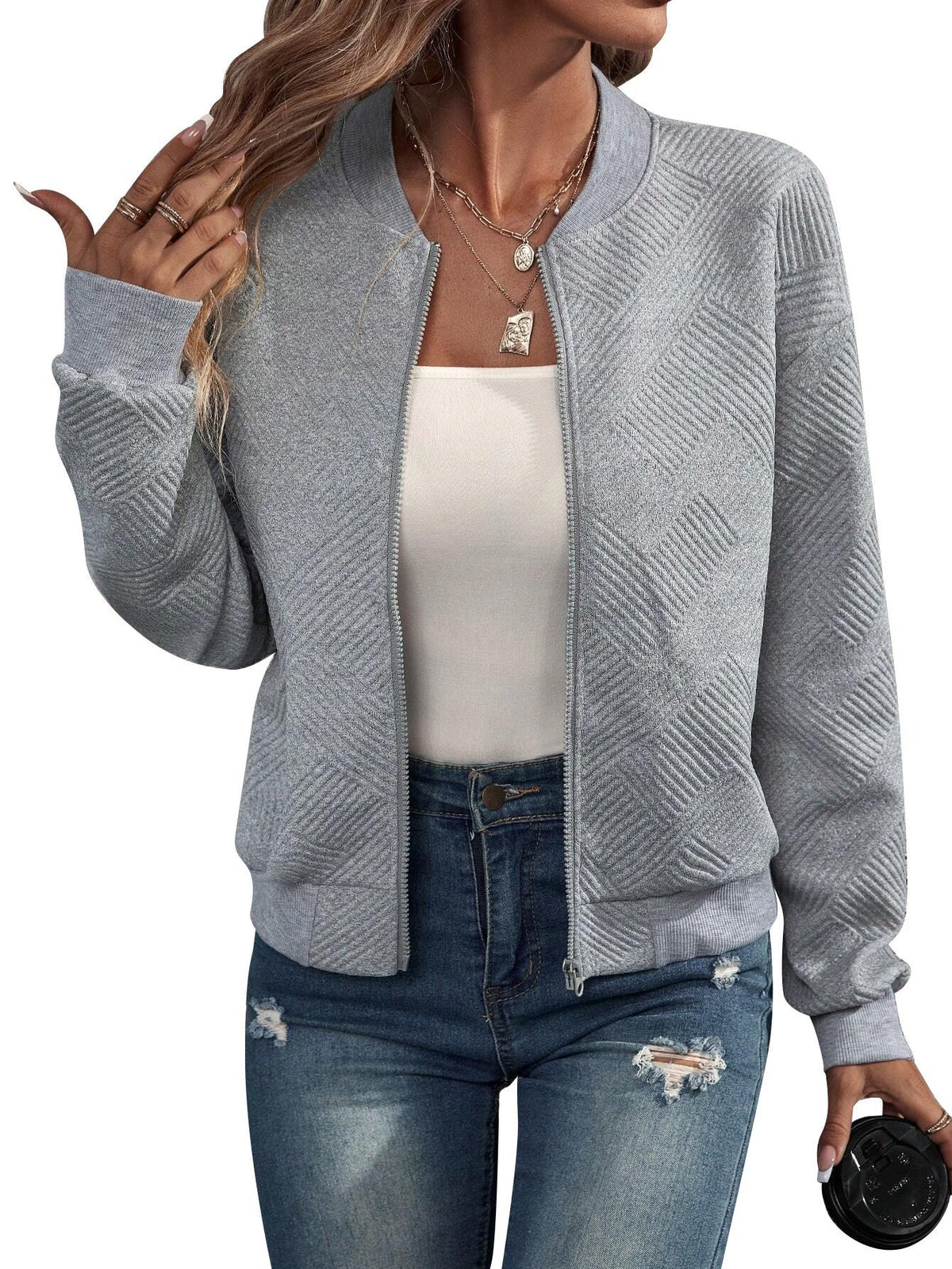Geeske | Textured Zip-Front Bomber Jacket for Women