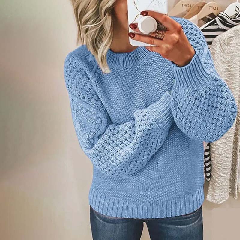 Bo | Ribbed Crew Neck Lantern Sleeve Sweater for Women