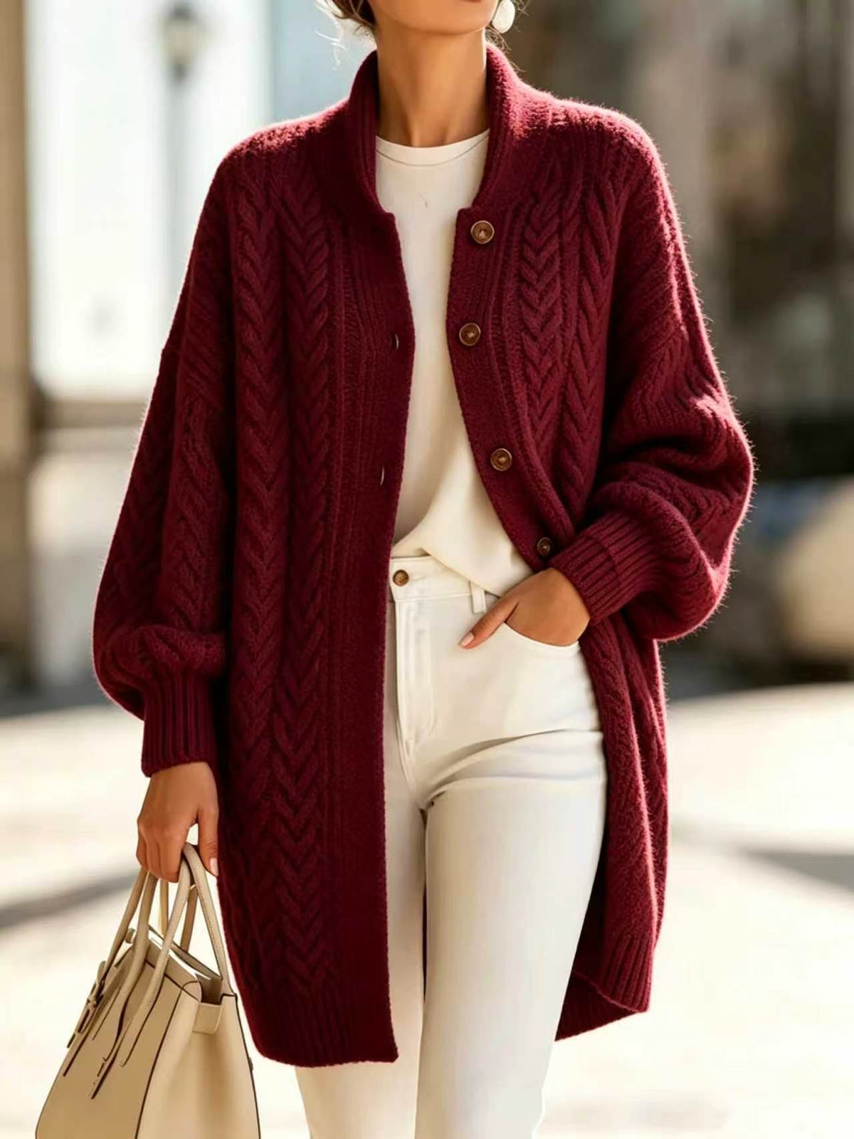 Nadalene | Cable Knit Longline Cardigan for Women