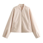 Nadalune | Stand Collar Zip-Front Bomber Jacket for Women