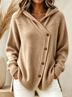 Marisette | Ribbed Button-Front Hoodie Knit Cardigan for Women