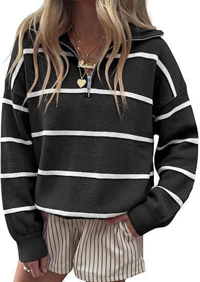 Margit | Striped Quarter-Zip Hoodie Sweater for Women