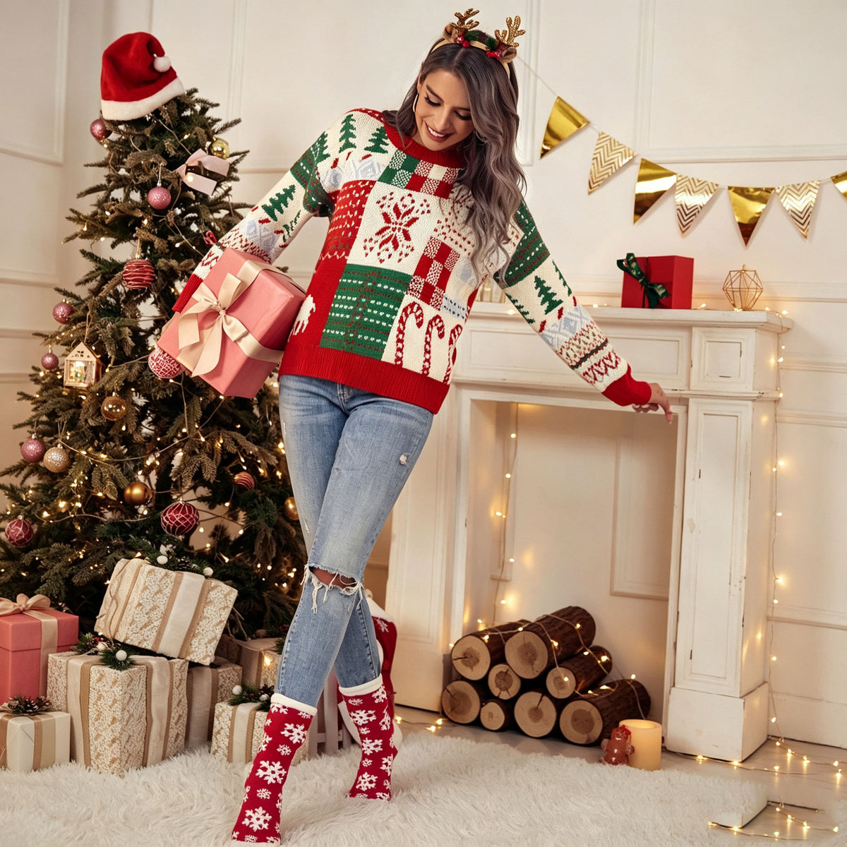Metta | Patchwork Jacquard Christmas Sweater for Women