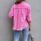 Jasmijn | Ripped Vintage Denim Jacket with Button-Front for Women
