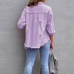 Jasmijn | Ripped Vintage Denim Jacket with Button-Front for Women