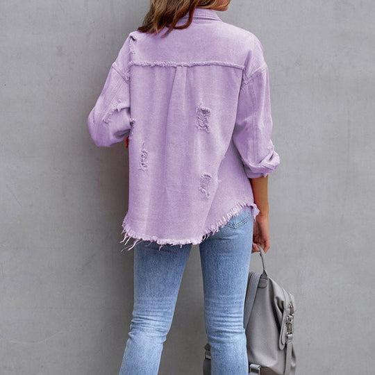 Jasmijn | Ripped Vintage Denim Jacket with Button-Front for Women