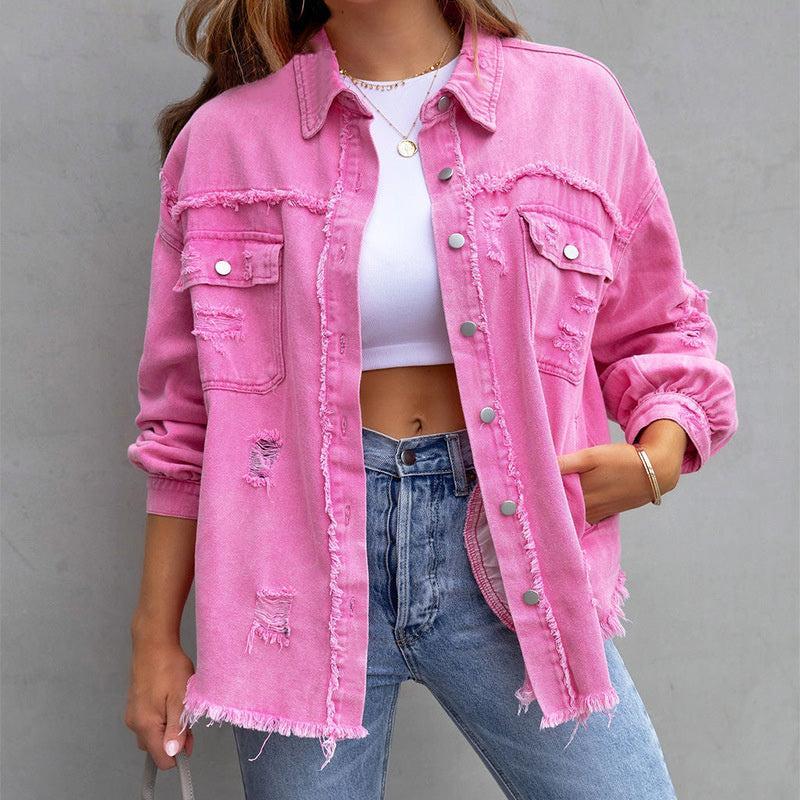 Jasmijn | Ripped Vintage Denim Jacket with Button-Front for Women