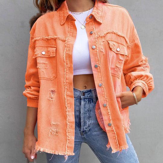 Jasmijn | Ripped Vintage Denim Jacket with Button-Front for Women