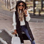 Priyanka | Knee-Length Quilted Zip-Front Puffer Vest with Hooded Collar for Women