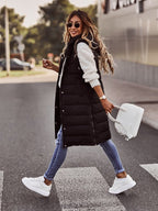 Priyanka | Knee-Length Quilted Zip-Front Puffer Vest with Hooded Collar for Women