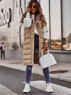 Priyanka | Knee-Length Quilted Zip-Front Puffer Vest with Hooded Collar for Women
