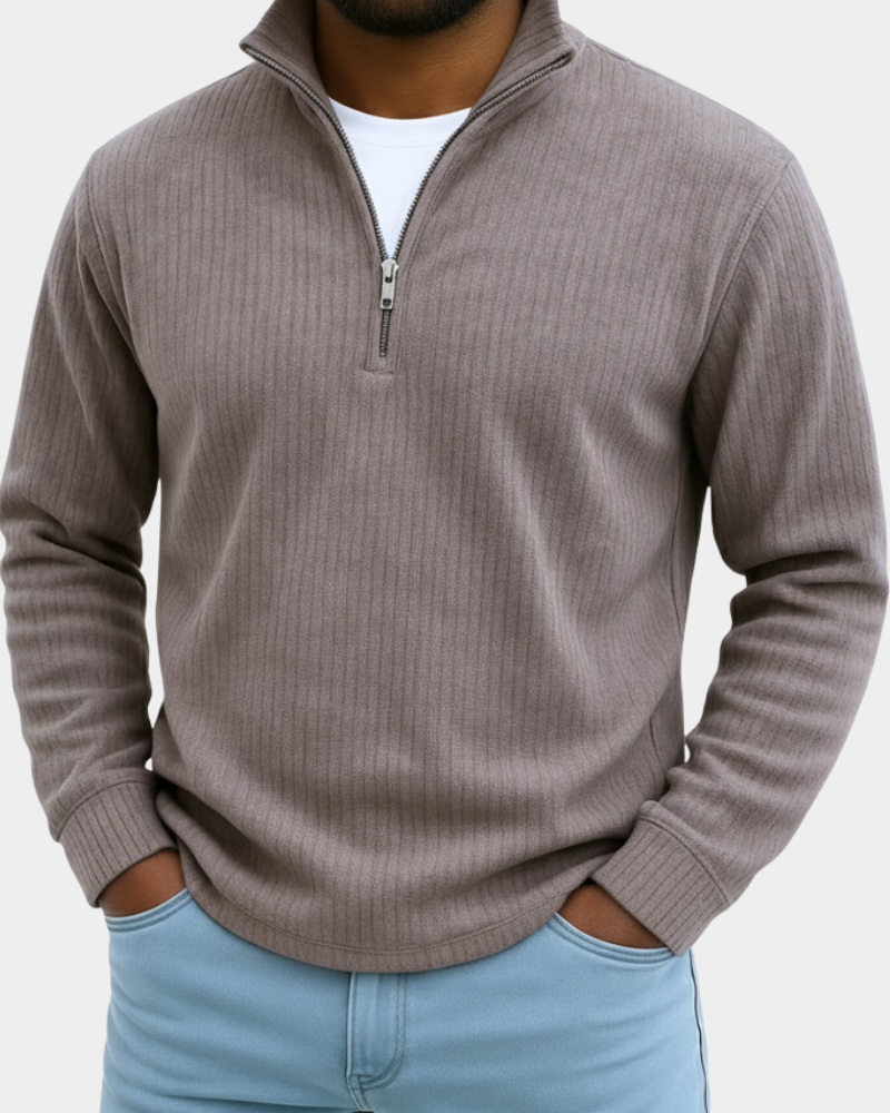 Hugo | Ribbed Zip Stand Collar Sweater for Men