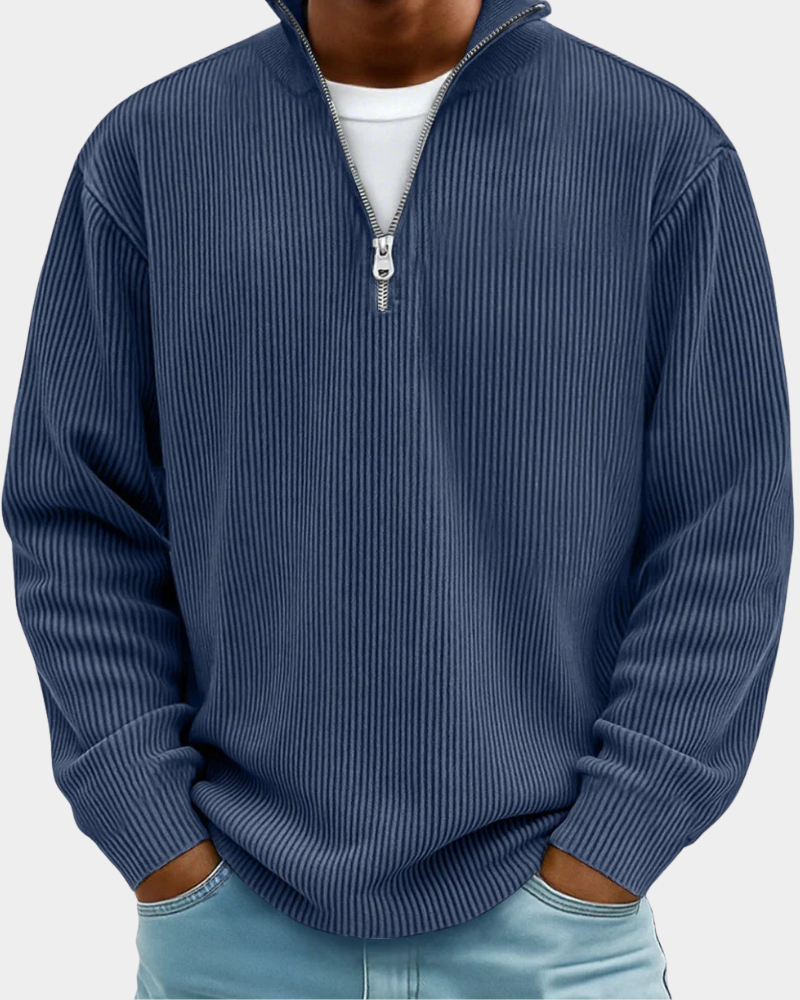 Hugo | Ribbed Zip Stand Collar Sweater for Men