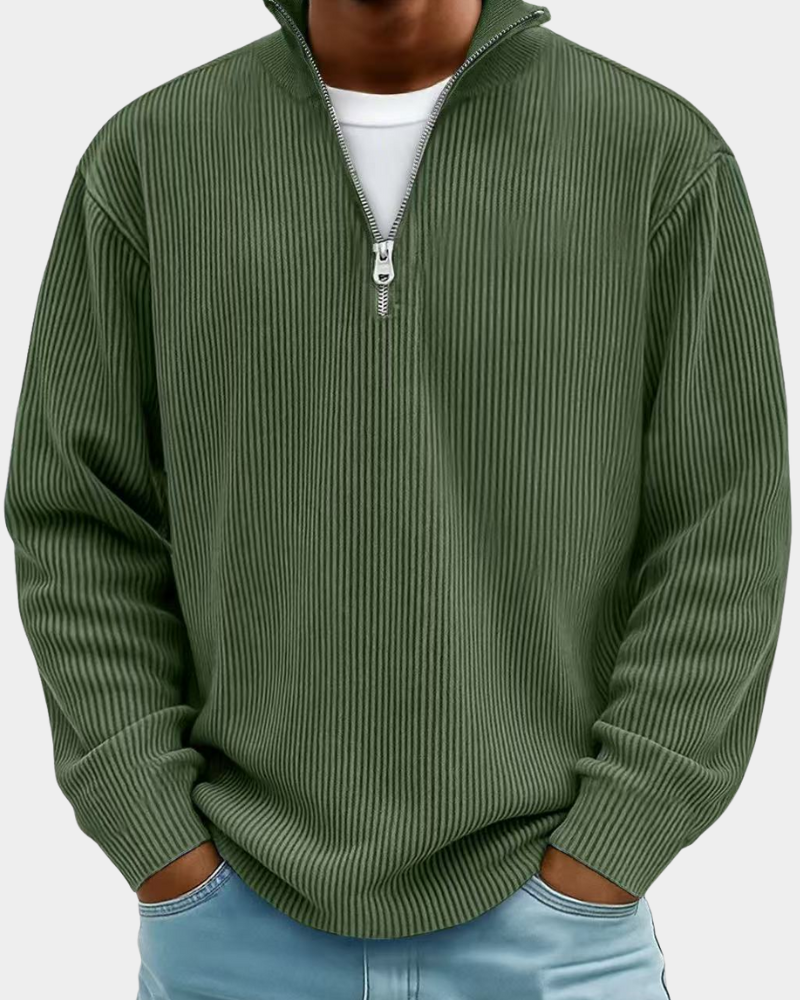 Hugo | Ribbed Zip Stand Collar Sweater for Men