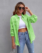 Jasmijn | Ripped Vintage Denim Jacket with Button-Front for Women