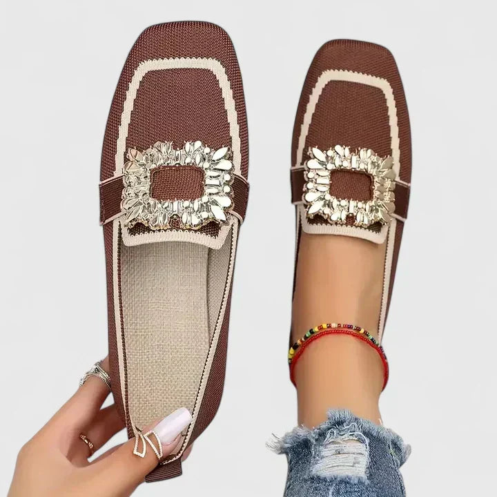 Ines | Jewel Buckle Square Toe Knit Loafers for Women