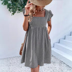 Tessa | Gingham Square Neck A-Line Midi Dress for Women