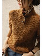 Freja | Button-Up Cable Knit Sweater with Ribbed Hem for Women