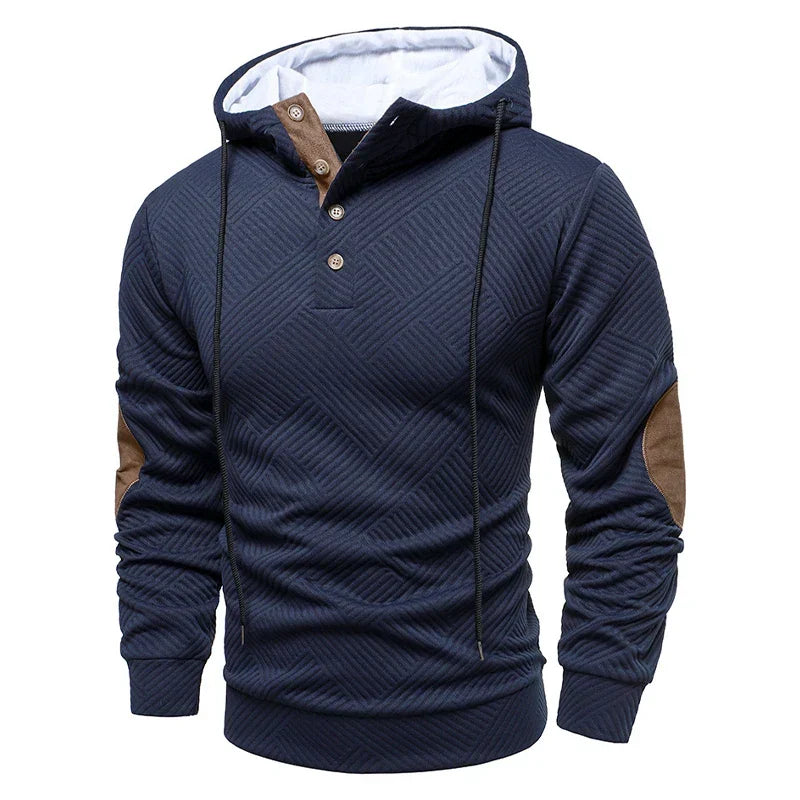 Frederik | Hooded Button-Neck Ribbed Sweater for Men
