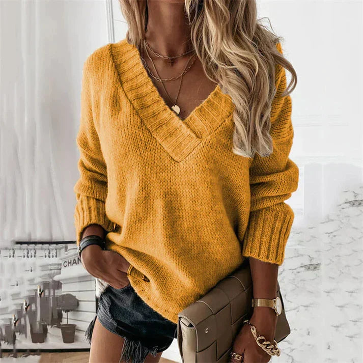 Greta | Ribbed V-Neck Knit Sweater for Women