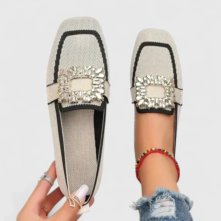 Ines | Jewel Buckle Square Toe Knit Loafers for Women