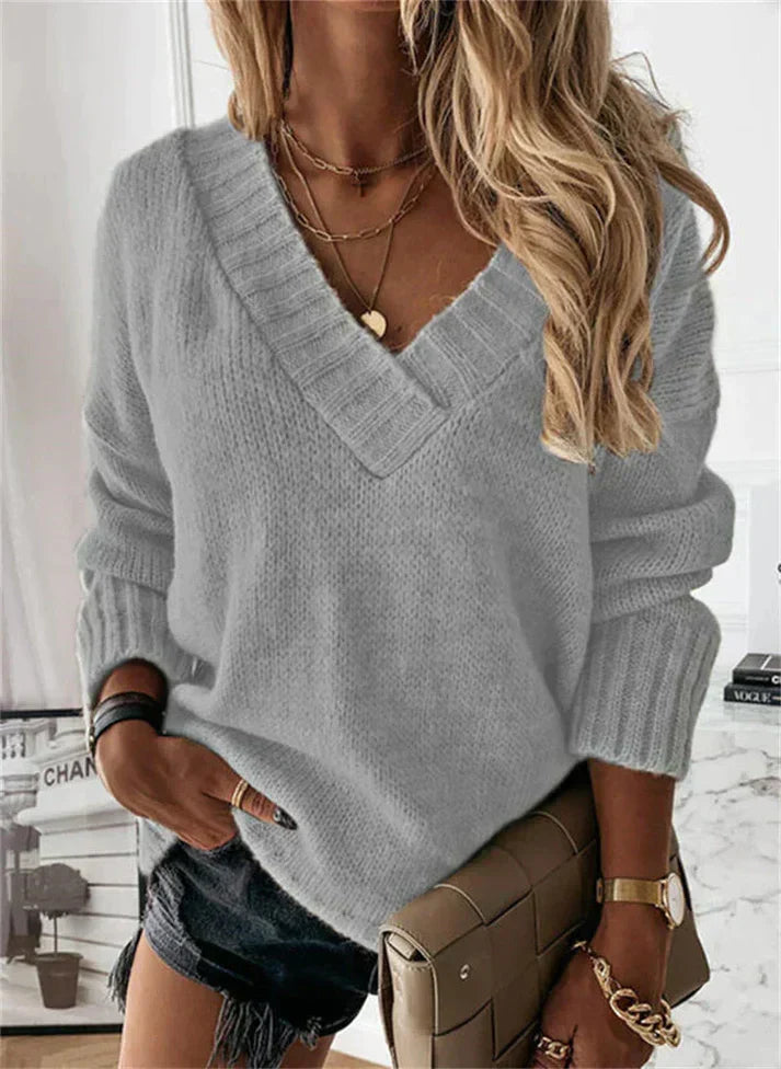 Greta | Ribbed V-Neck Knit Sweater for Women