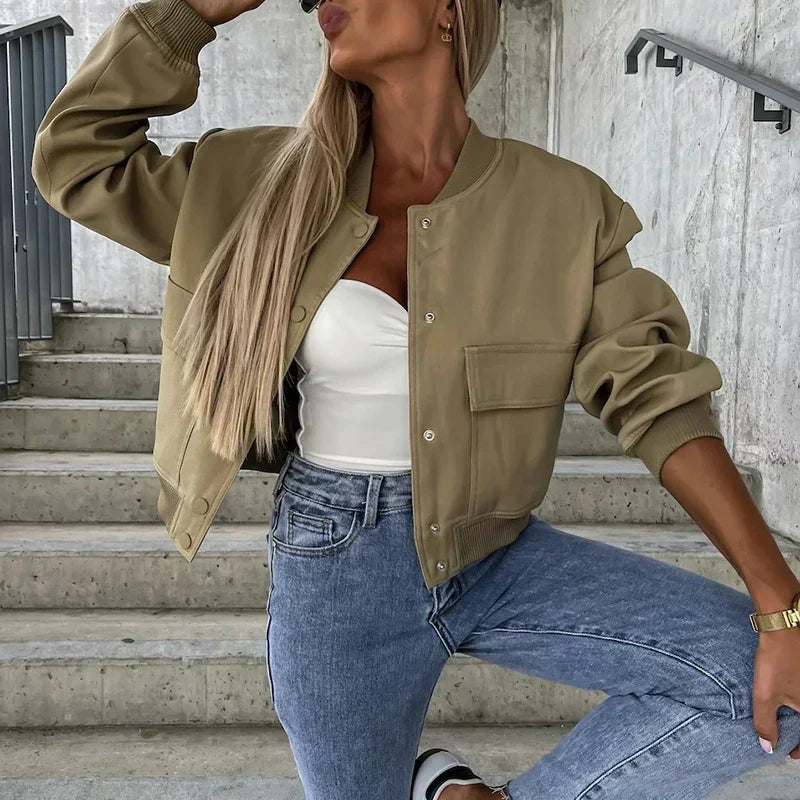Nadeleen | Open-Front Bomber Jacket with Stand Collar for Women
