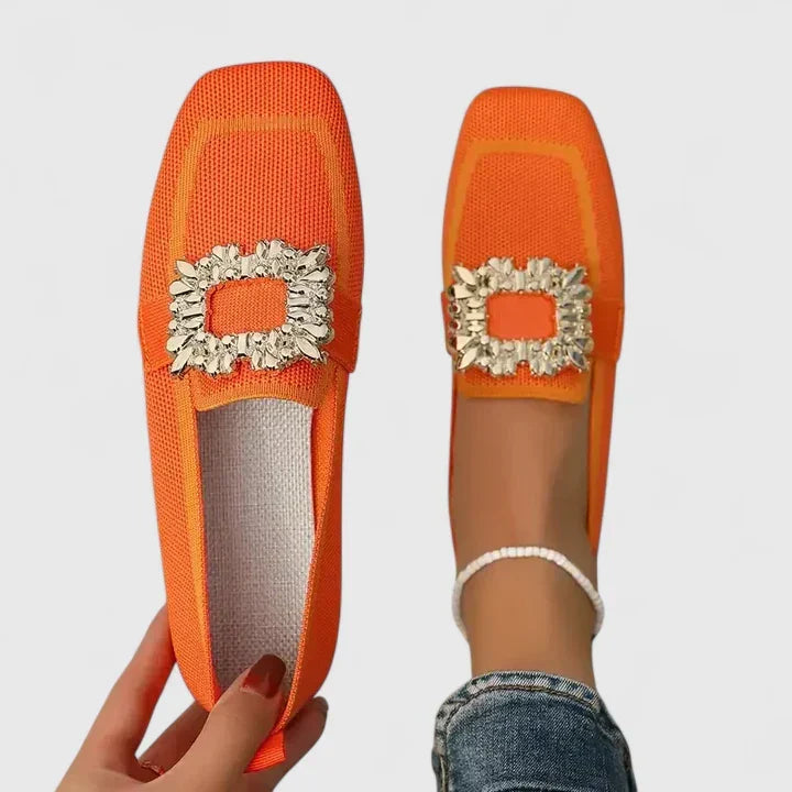 Ines | Jewel Buckle Square Toe Knit Loafers for Women