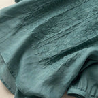 Ava | Embroidered Round-Neck Blouse with Long Puff Sleeves for Women