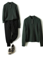 Freja | Button-Up Cable Knit Sweater with Ribbed Hem for Women