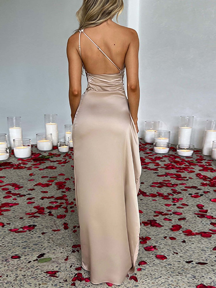 Karla | One-Shoulder Draped Maxi Dress with High Slit for Women