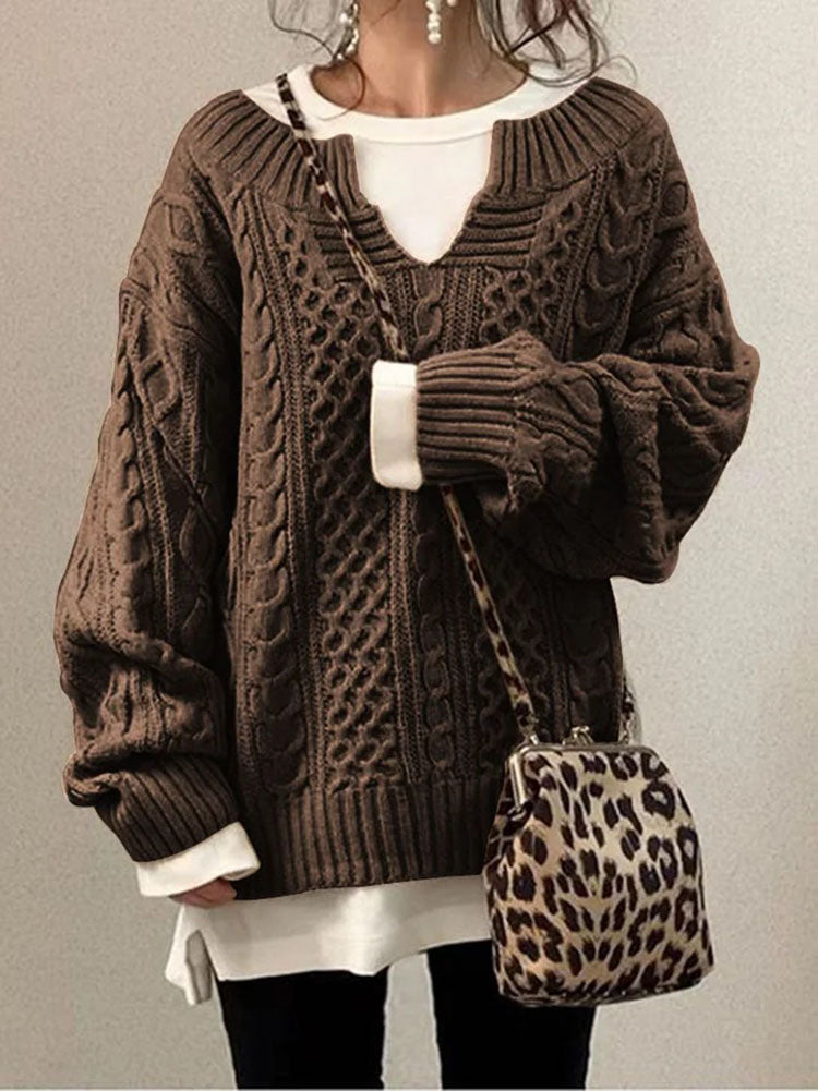 Leentje | V-Neck Cable Knit Sweater for Women