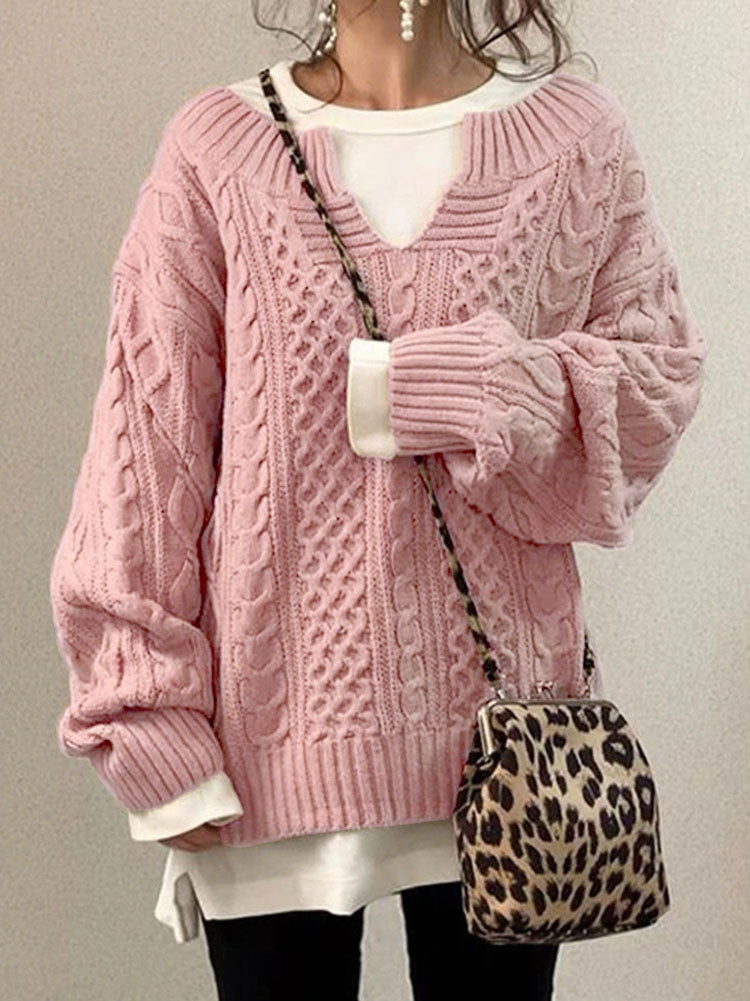 Leentje | V-Neck Cable Knit Sweater for Women