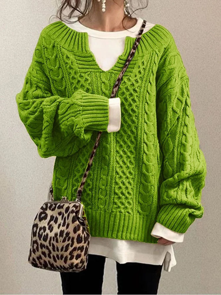 Leentje | V-Neck Cable Knit Sweater for Women