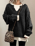 Leentje | V-Neck Cable Knit Sweater for Women