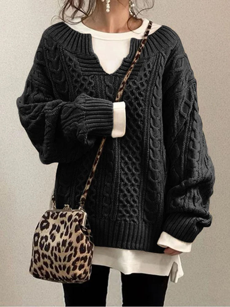 Leentje | V-Neck Cable Knit Sweater for Women