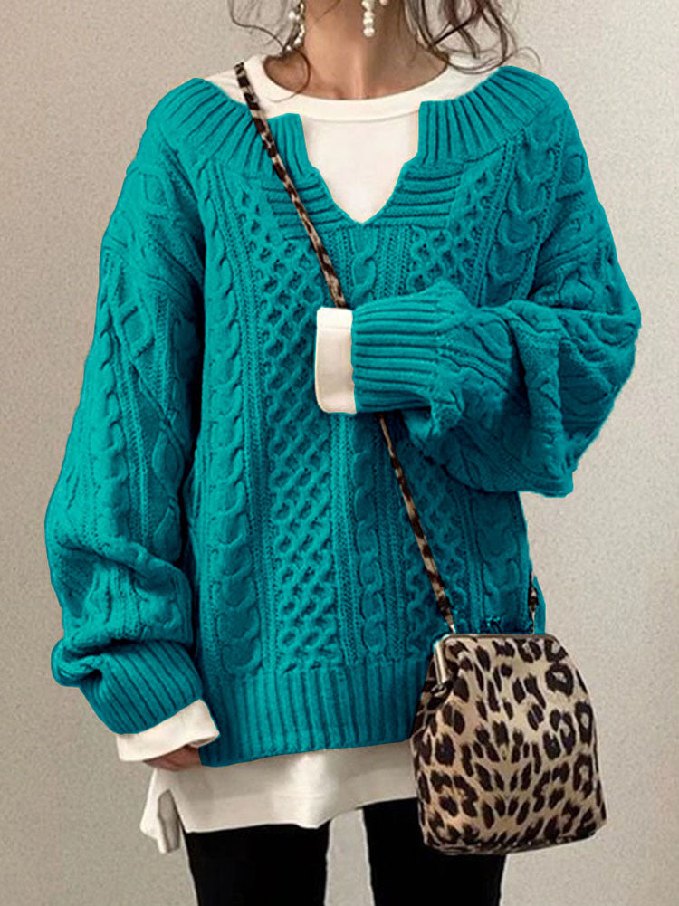 Leentje | V-Neck Cable Knit Sweater for Women
