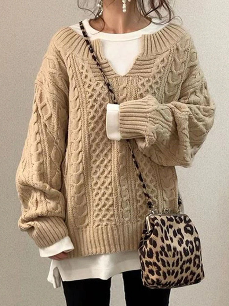 Leentje | V-Neck Cable Knit Sweater for Women