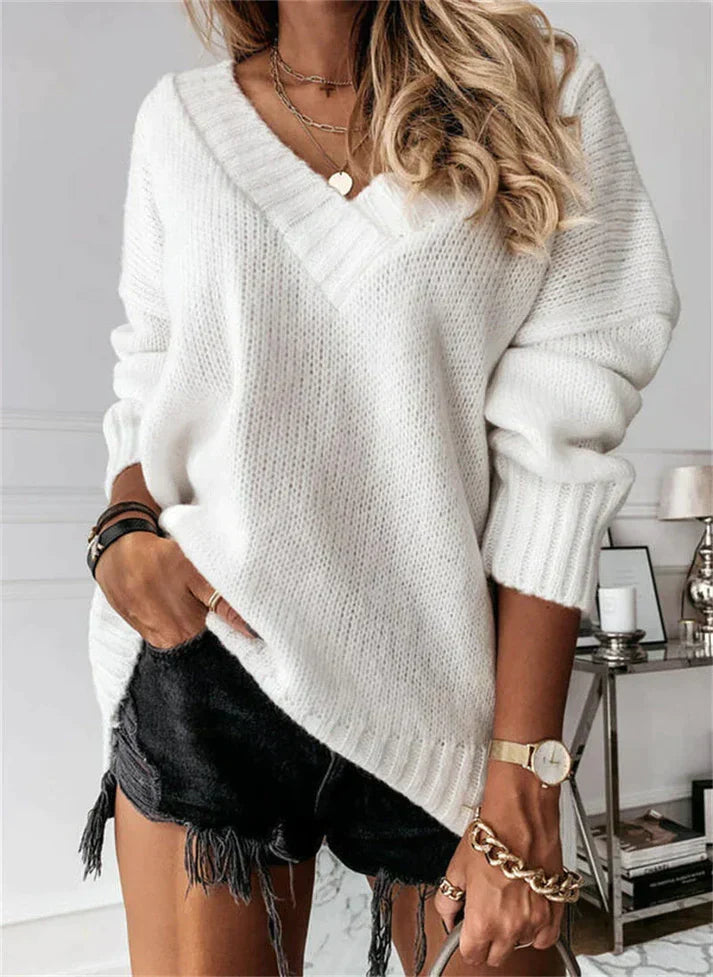 Greta | Ribbed V-Neck Knit Sweater for Women