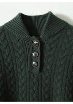 Freja | Button-Up Cable Knit Sweater with Ribbed Hem for Women
