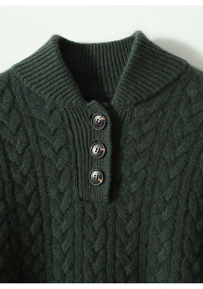 Freja | Button-Up Cable Knit Sweater with Ribbed Hem for Women